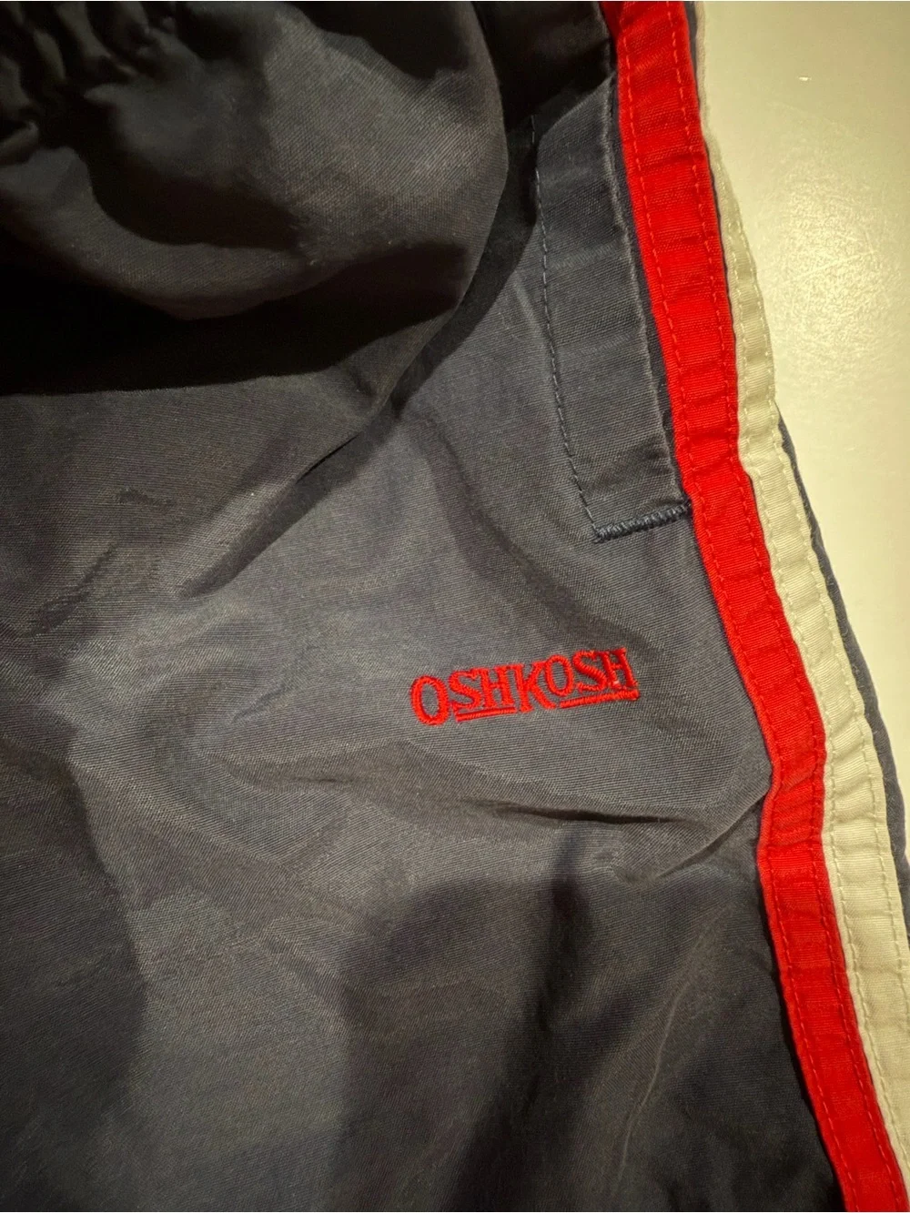 OshKosh B'gosh 6-9M Track Pants Navy Red Stripe Ankle Zip Lined Vintage 90s